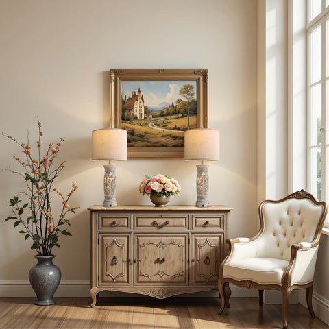 BOBOMOMO 27-25 inch height table lamp on bedside for balanced lighting.