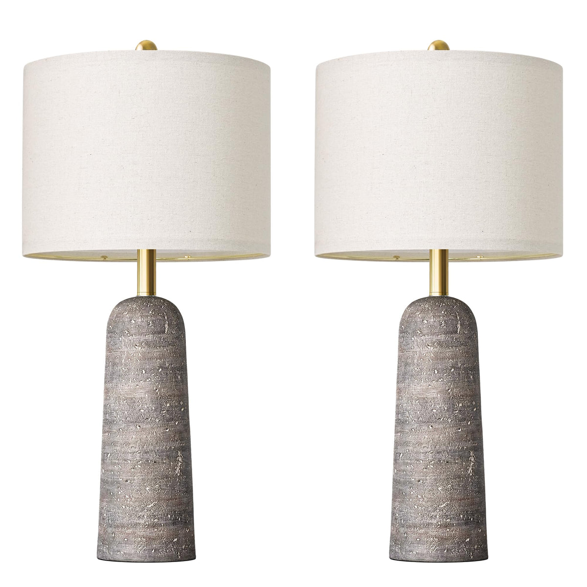 Bobomomo 27.25-inch modern table lamp set with light-grey resin stone-look for stylish living rooms.