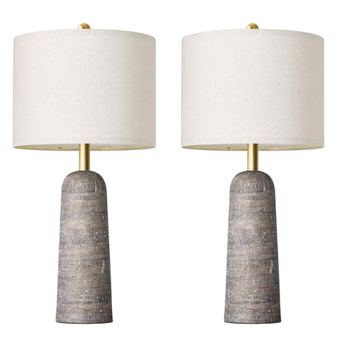Bobomomo 27.25-inch modern table lamp set with light-grey resin stone-look for stylish living rooms.