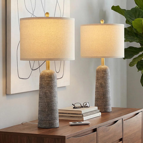 Bobomomo linen shade provides soft ambient glow for bedrooms.
