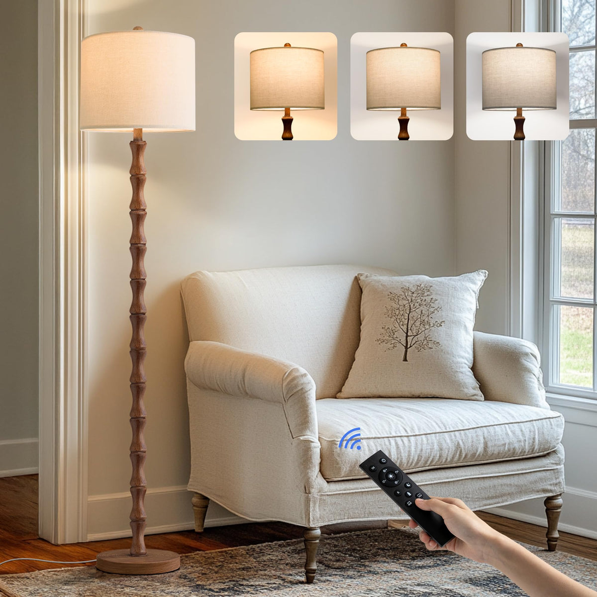 BOBOMOMO 62in rustic floor lamp with remote for adjustable living room lighting.