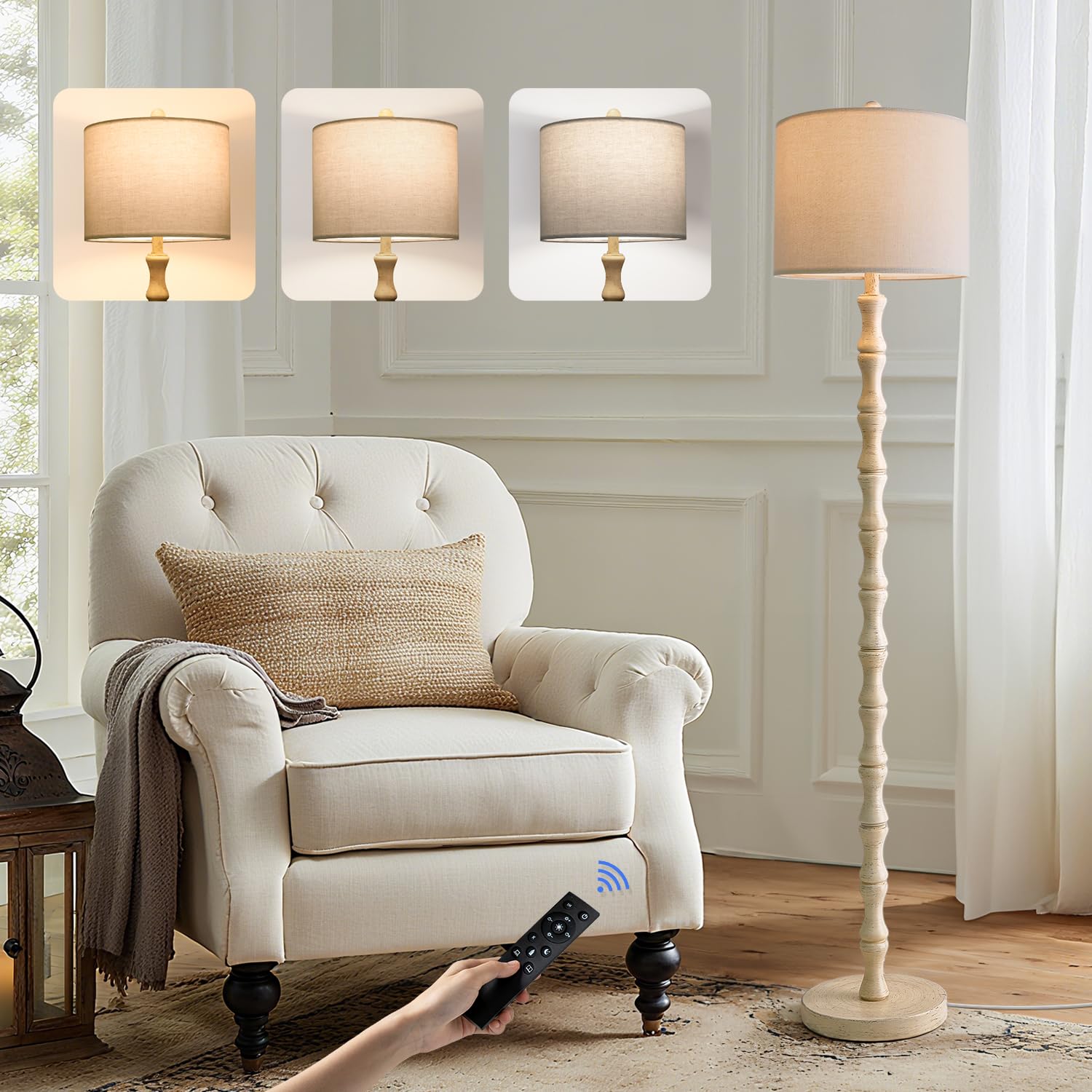 Bobomomo 62-inch rustic floor lamp with remote control for easy living room lighting