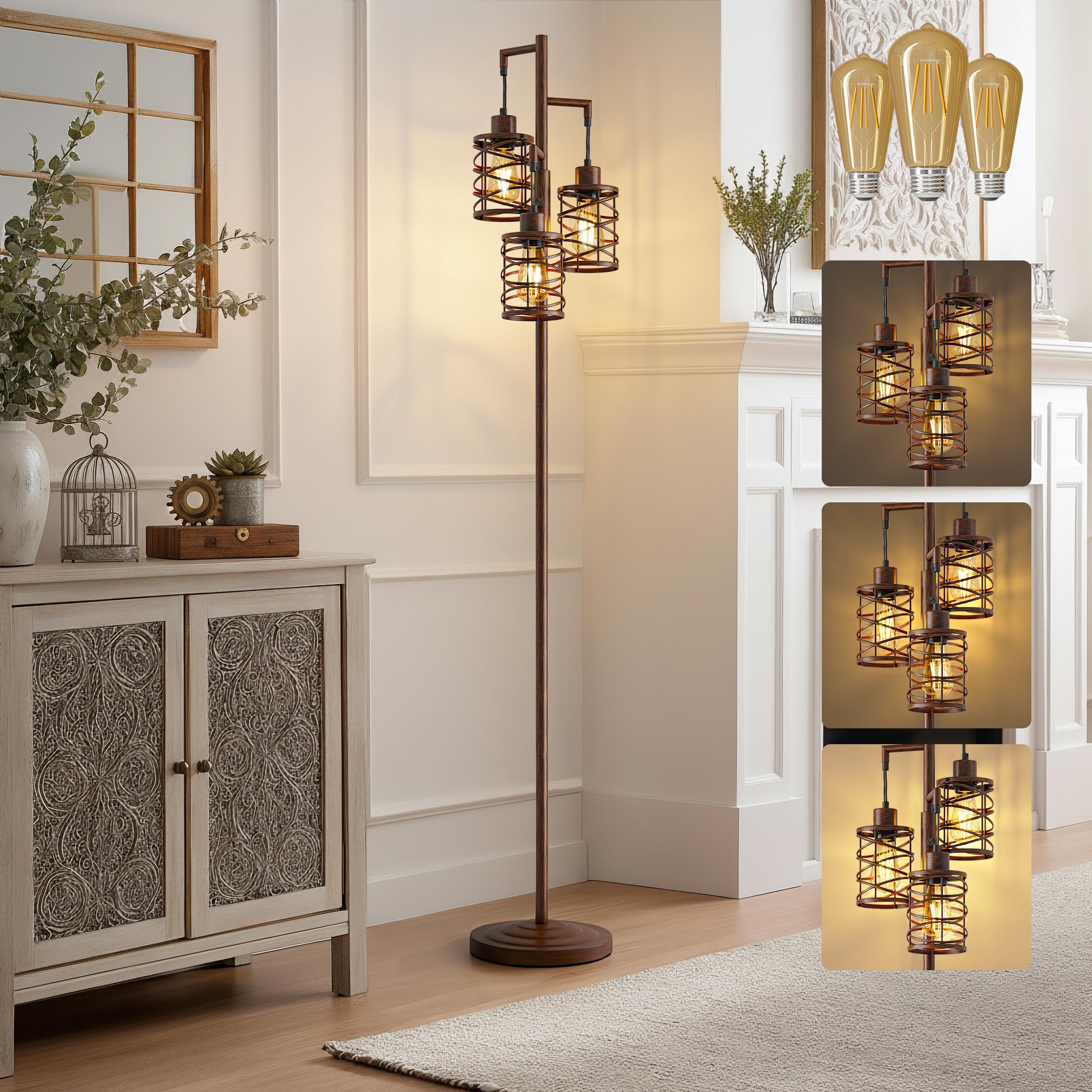 Bobomomo 70-inch floor lamp with spiral cage for warm ambient light in a living room