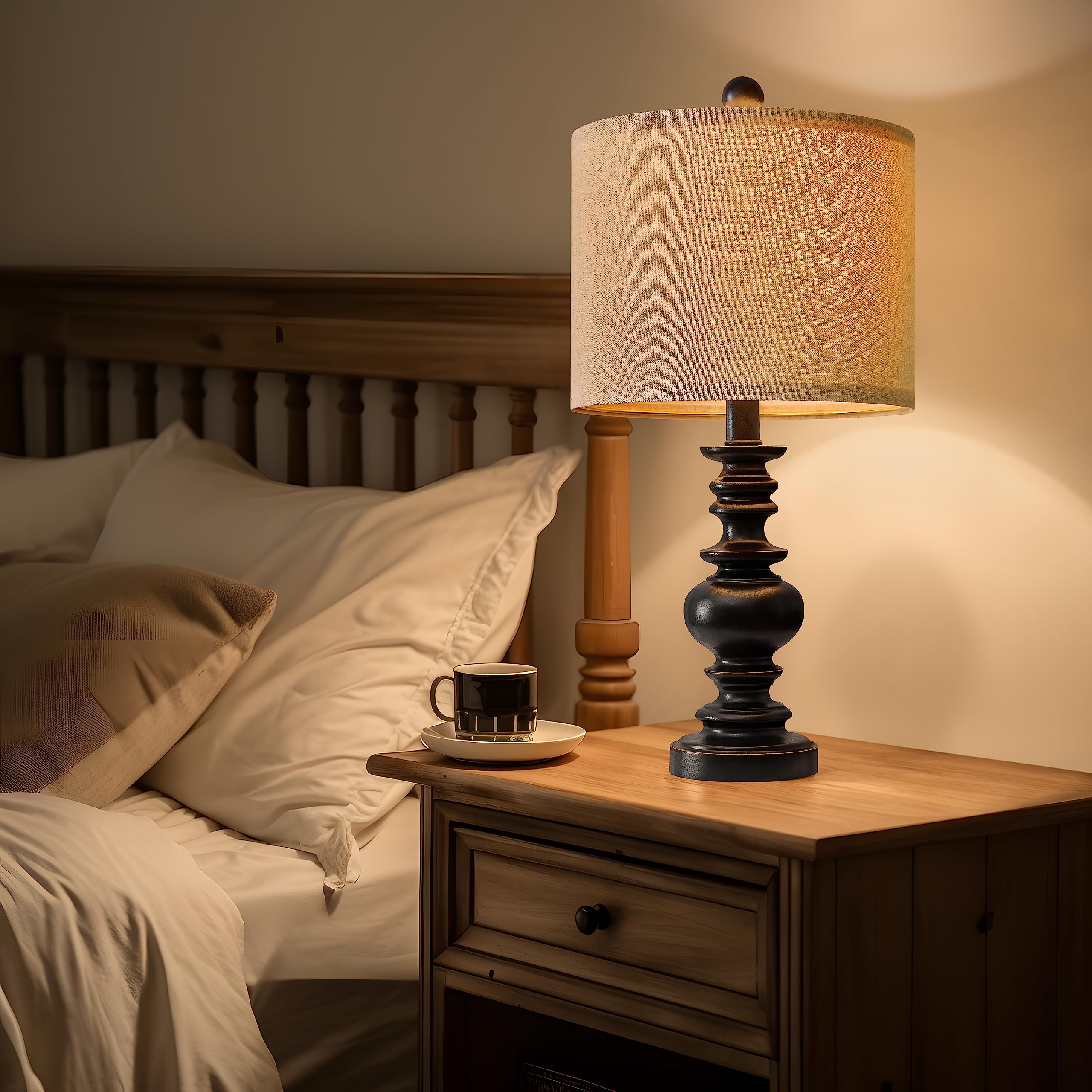 Bobomomo bedside lamps with linen shade soften brightness for relaxing evenings.