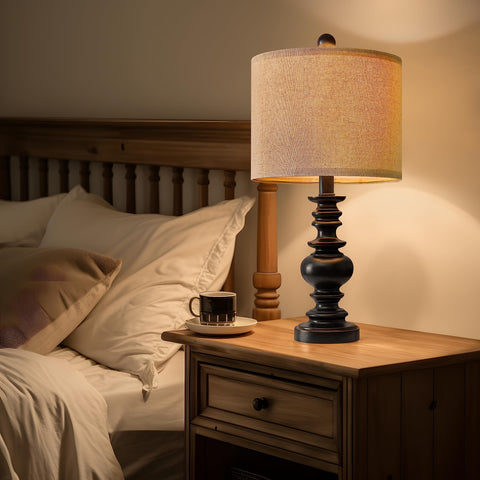 Bobomomo bedside lamps with linen shade soften brightness for relaxing evenings.