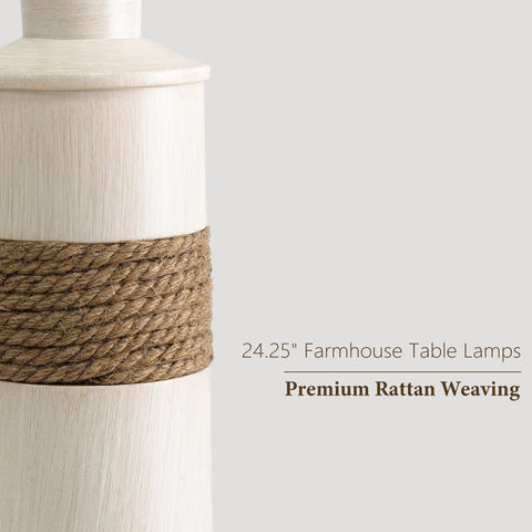 BOBOMOMO hand-woven rattan bedside lamps add warm ambience.