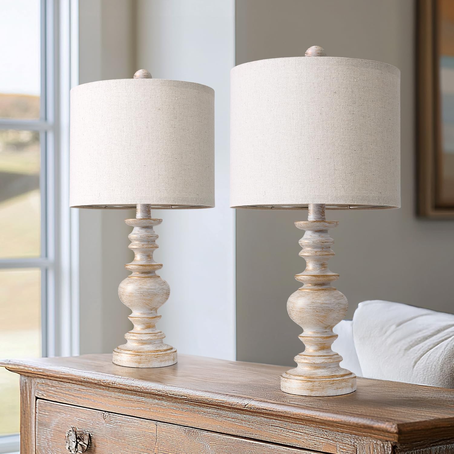 Close-up of linen lampshade from BOBOMOMO lamp set