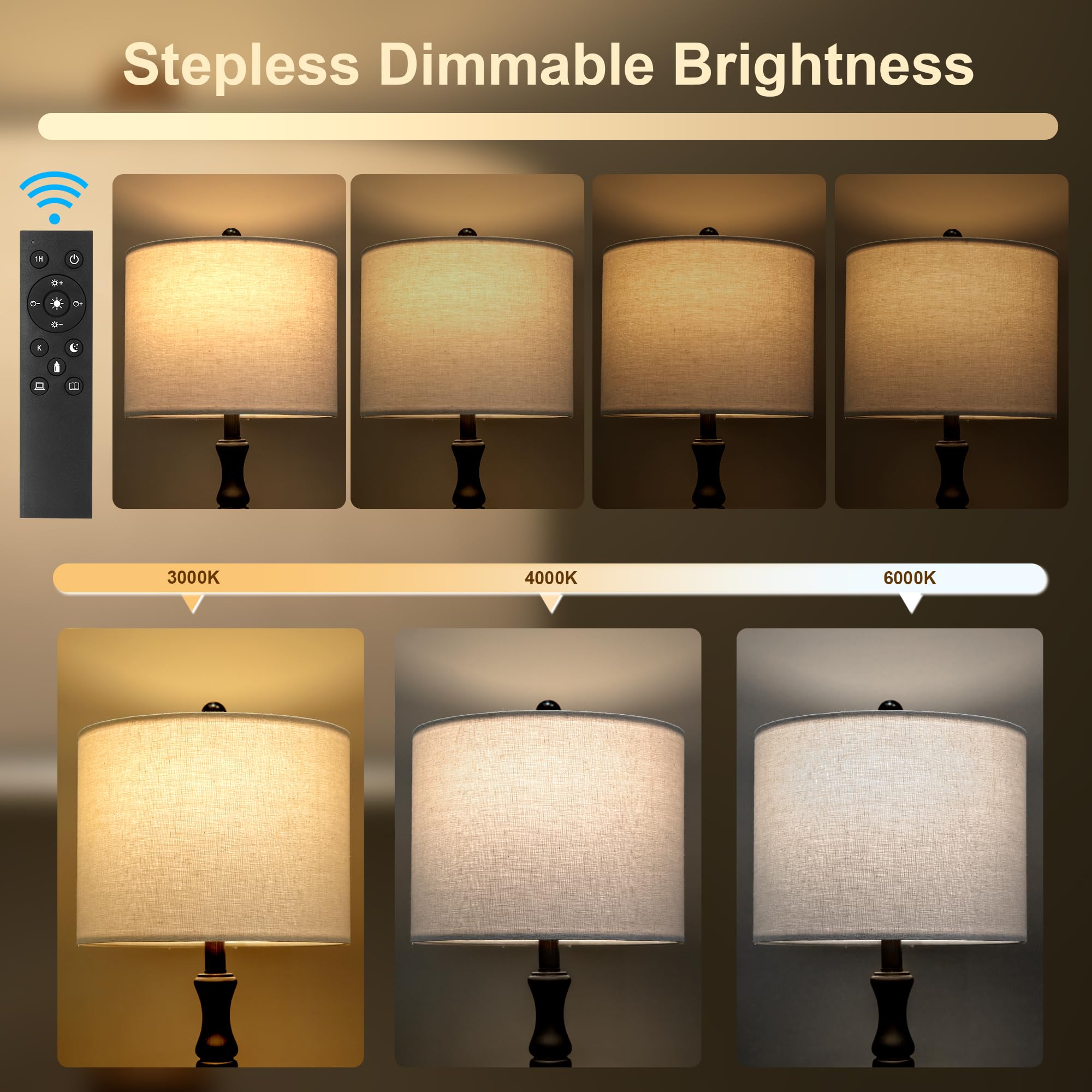 BOBOMOMO linen shade softens light to warm glow.