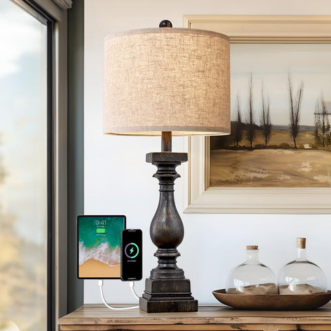 BOBOMOMO retro 27-inch lamp base with USB ports for convenient charging.