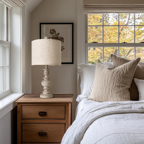 BOBOMOMO Tradition 20-inch rustic lamps on a bedside table delivering soft, eye-friendly illumination.
