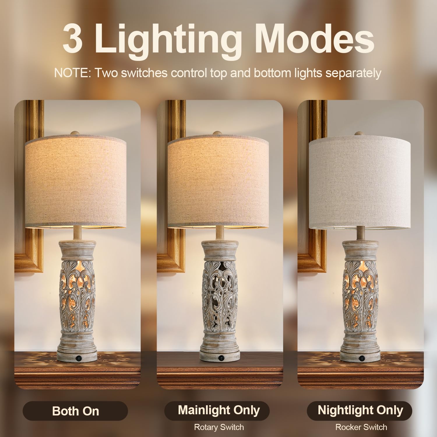 BOBOMOMO rustic lamps with USB ports allow convenient charging while relaxing.