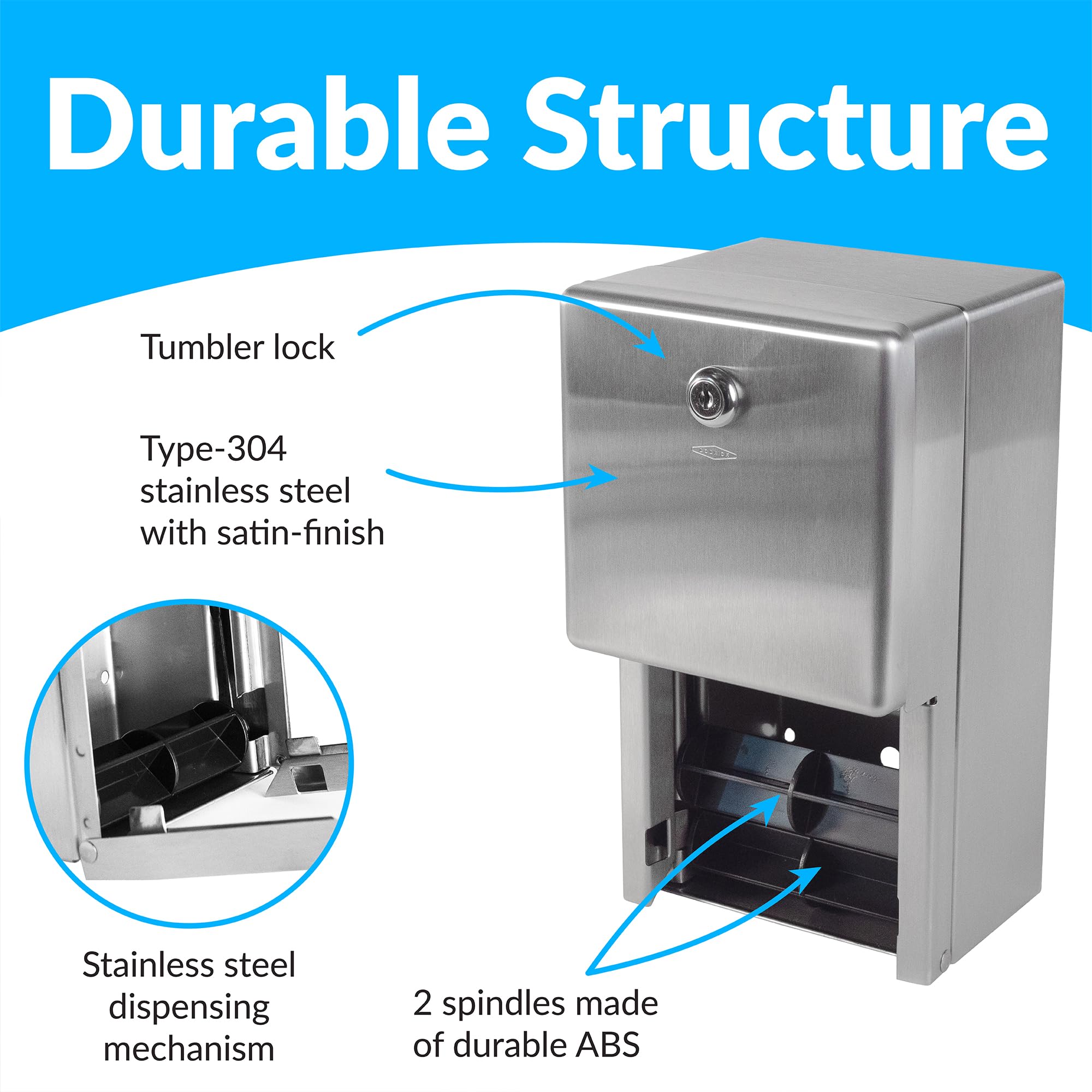Bobrick B-2888 ABS spindles close-up emphasizing theft-resistant design.