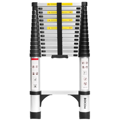 BOCOM 14.5ft aluminum telescoping ladder extended reach for tall shelves