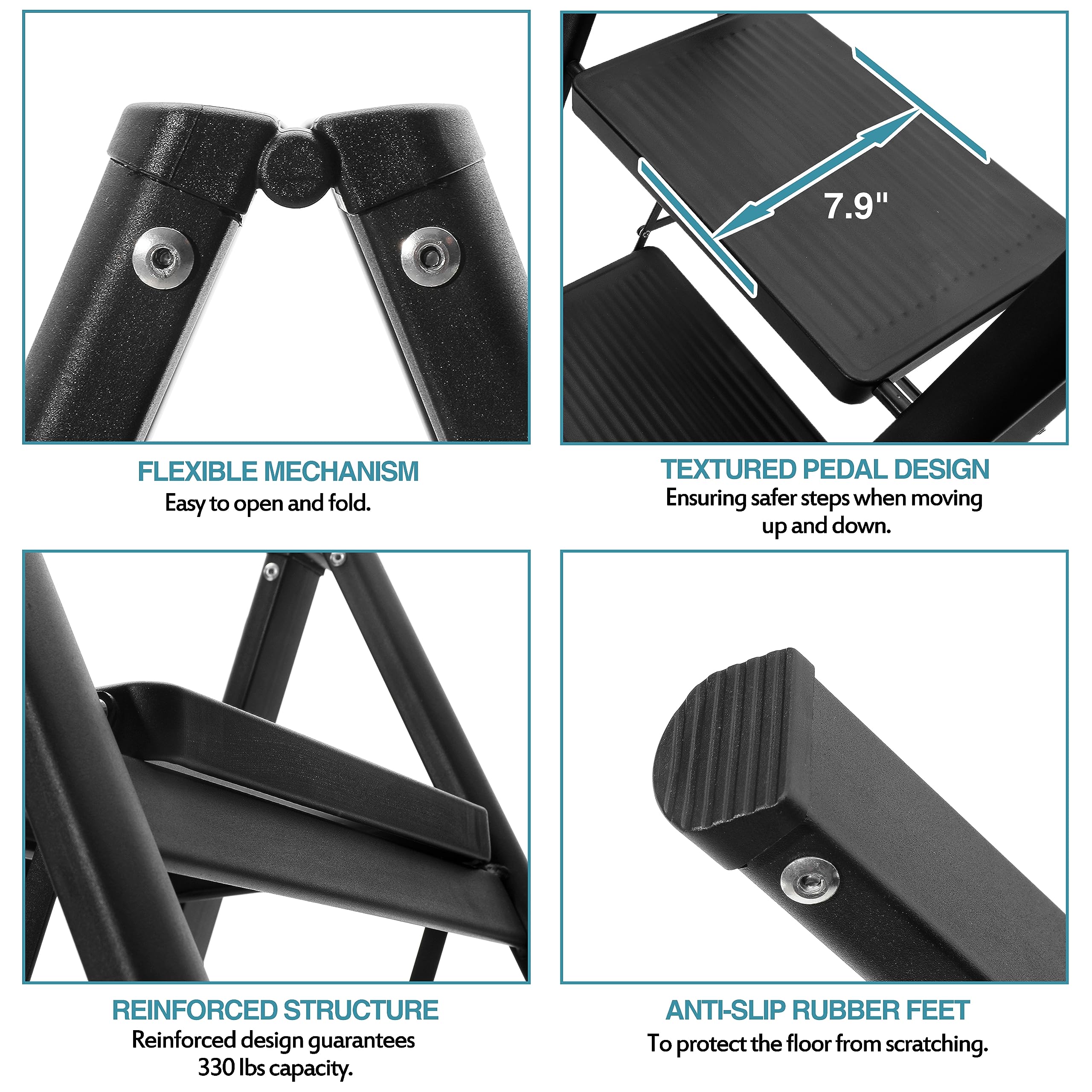 BOCOM 2-step ladder folded compact for easy storage and transport.