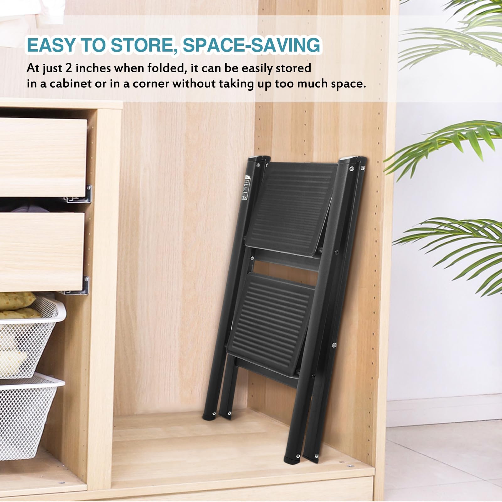 BOCOM 2-step ladder suited for kitchen, closet, and garage tasks.