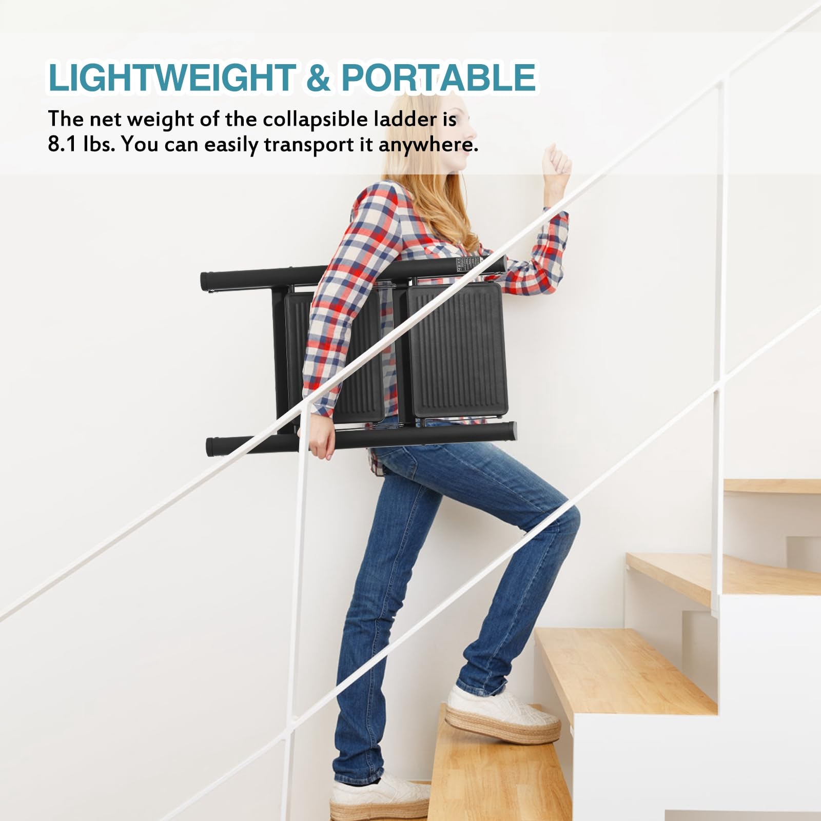 BOCOM 2-step ladder rust-resistant iron frame provides durable daily-use support.