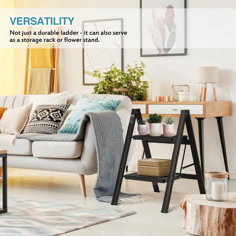 BOCOM 2-step ladder storage shelf keeps plants and items neatly organized.