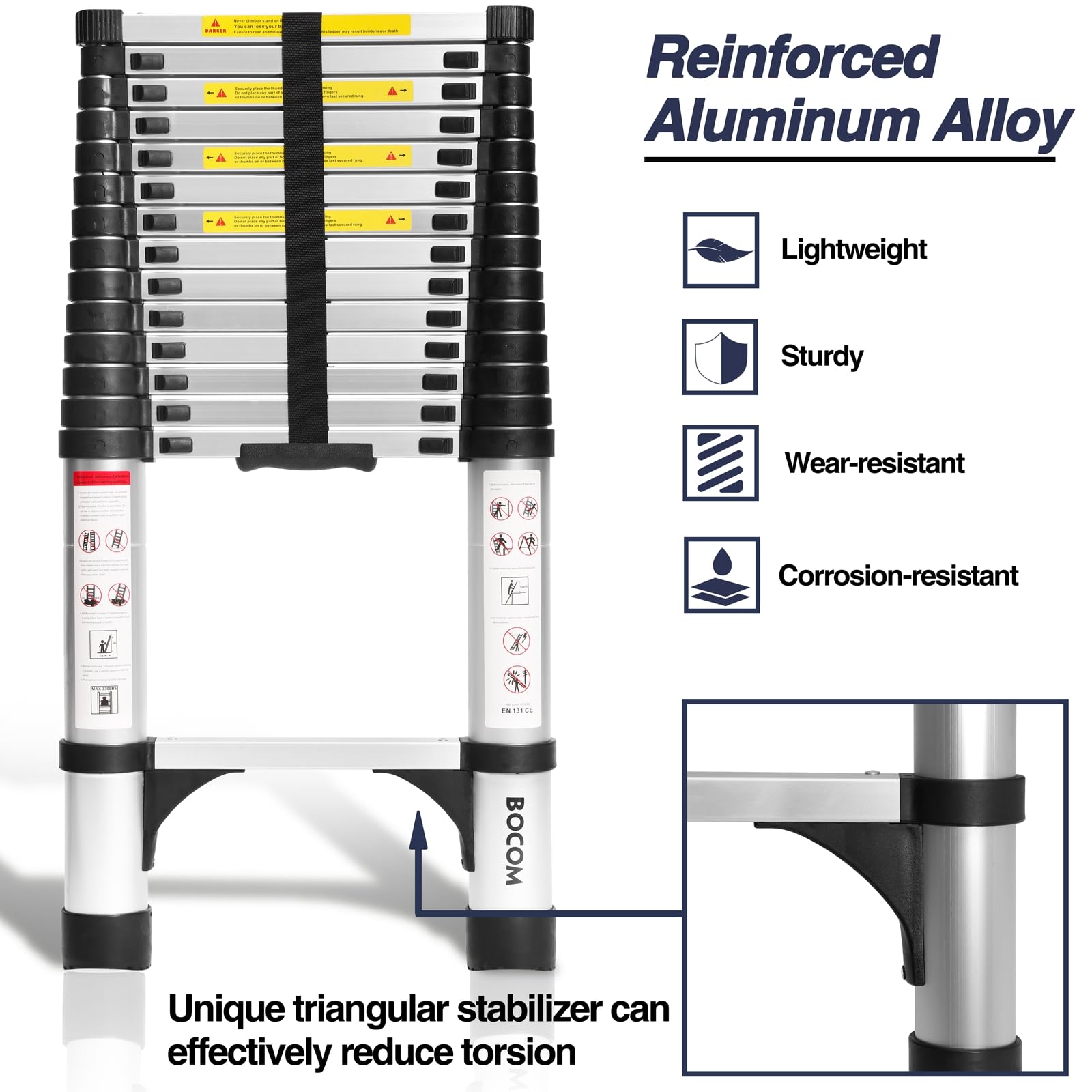 BOCOM adjustable height ladder with locking mechanism for precise tasks