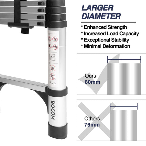 BOCOM ladder with non-slip bottom cap enhances stability on smooth floors
