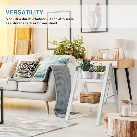 BOCOM ladder doubles as a storage shelf for plants and decor.