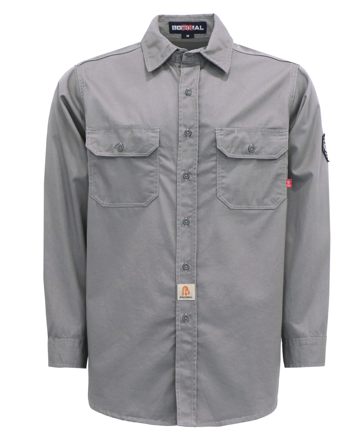 BOCOMAL FR 6.25oz welding shirt front view highlighting light-weight fabric and protection