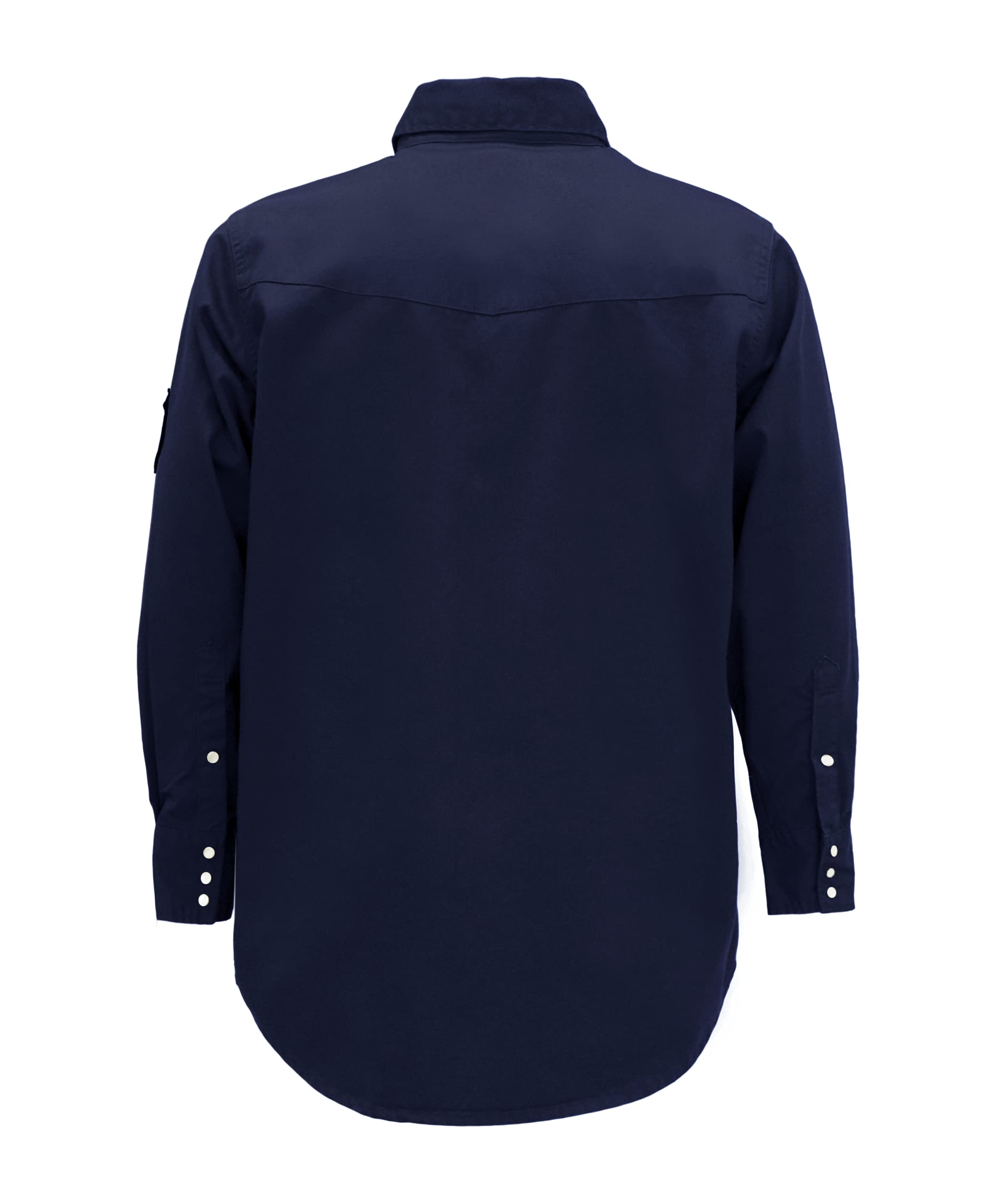 BOCOMAL FR shirt back view showing move-friendly fit on site