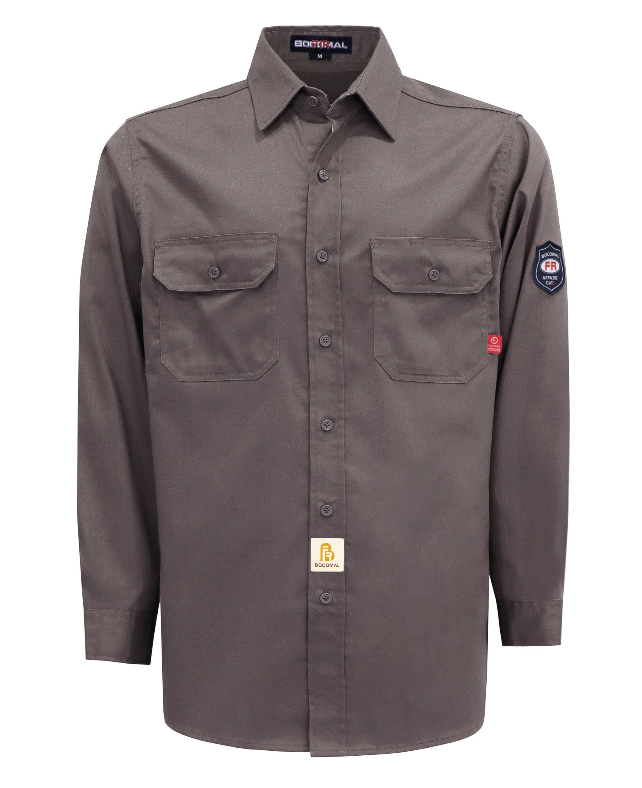 BOCOMAL FR shirts front view showing lightweight flame resistant fabric for hot work protection
