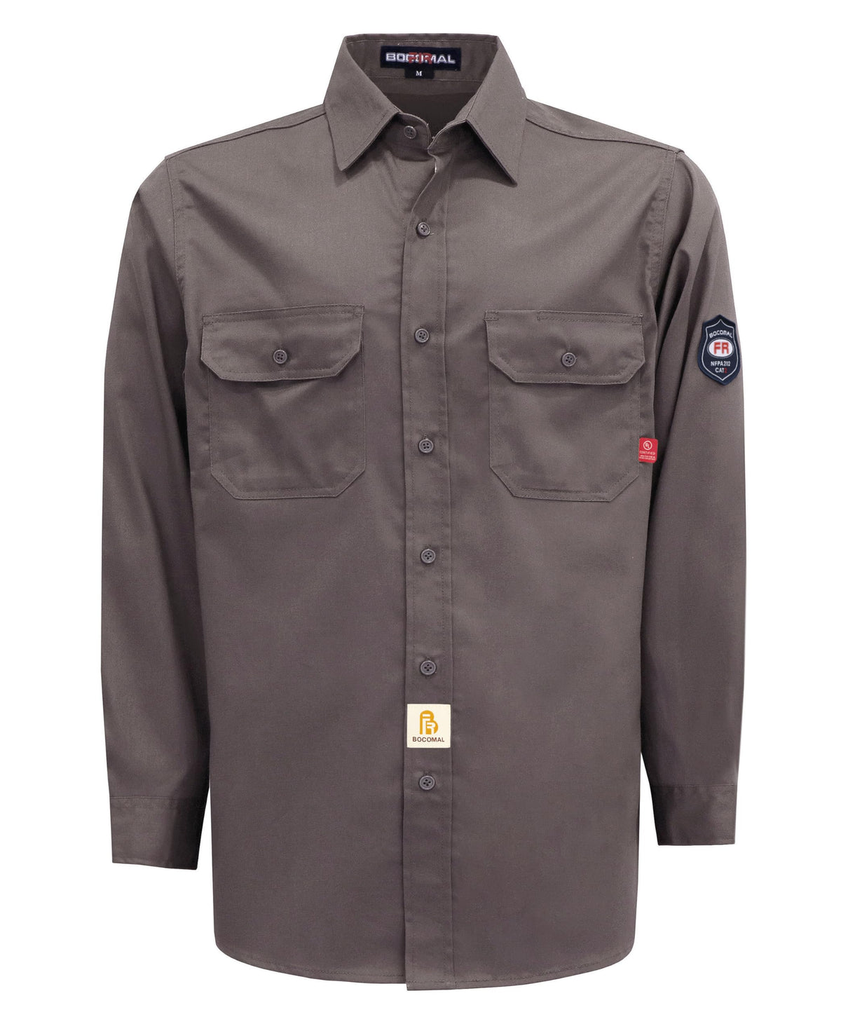 BOCOMAL FR shirts front view showing lightweight flame resistant fabric for hot work protection