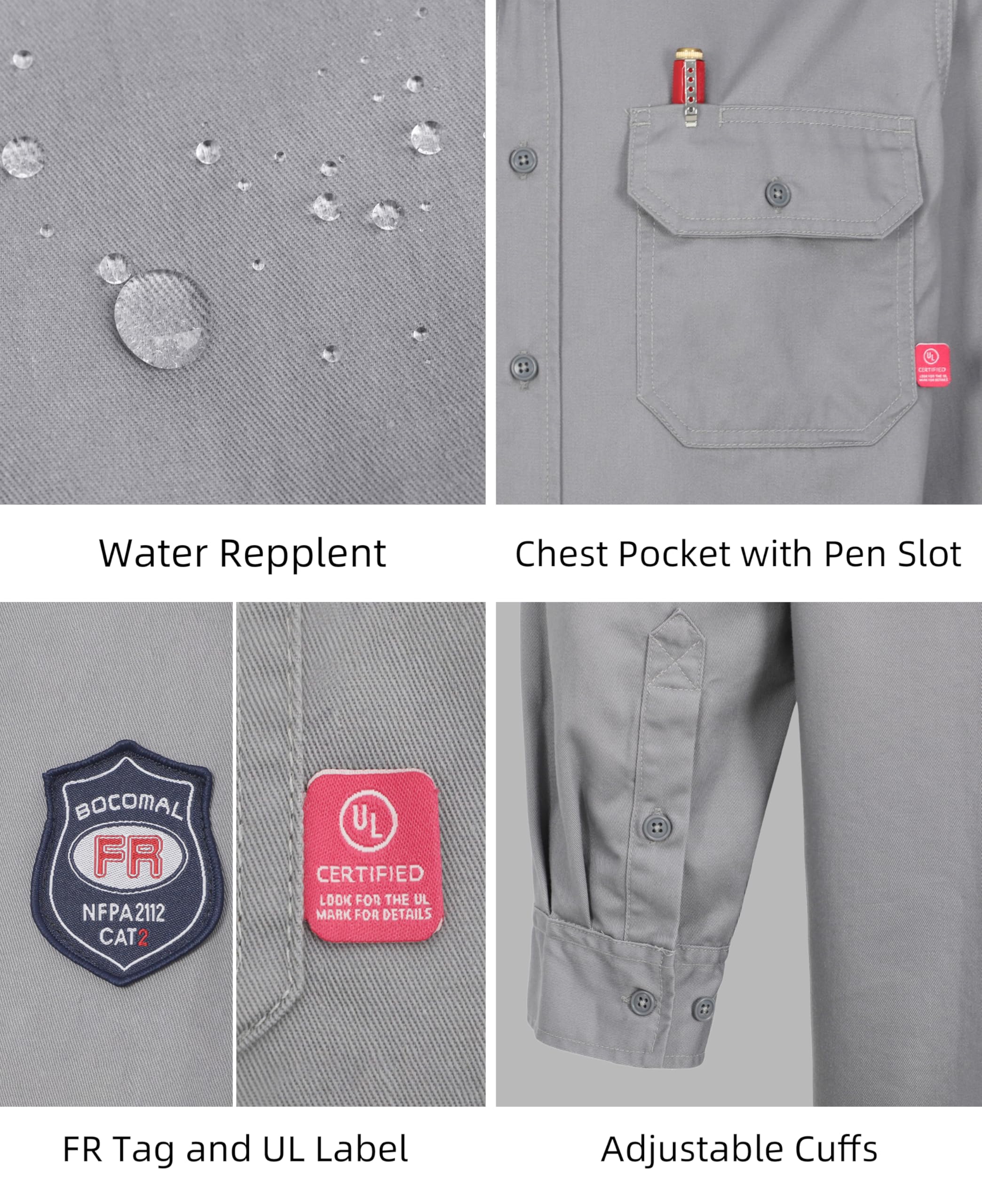 BOCOMAL FR Shirts pocket detail shows secure, rugged storage.