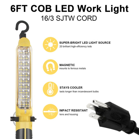 BOCPARTS LED Trouble Light 6 ft cord with outlet for extension use in workshops