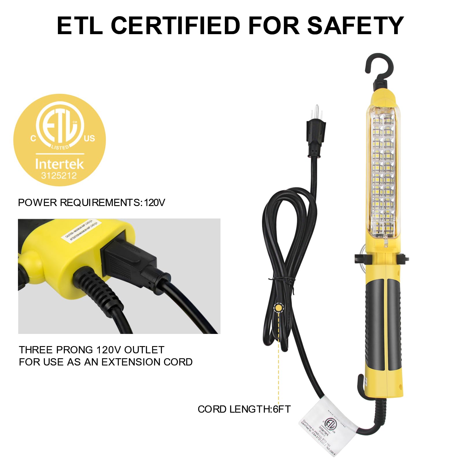 BOCPARTS LED Trouble Light ETL listed for safe operation in automotive settings