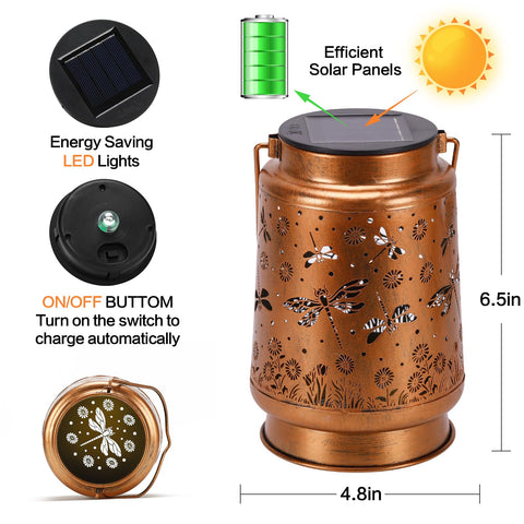 BODEVEDOB ornate dragonfly metal lantern brings decorative charm to patios.
