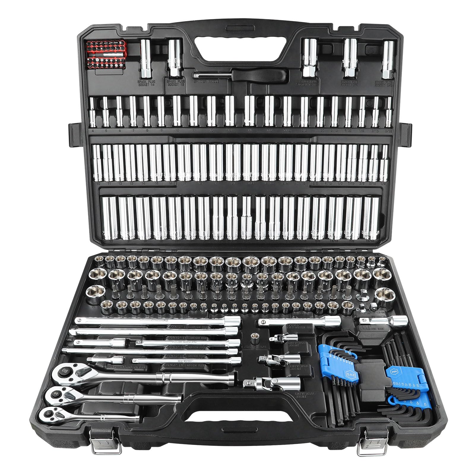Boen 225pcs mechanic tool set in case for organized storage and quick access.