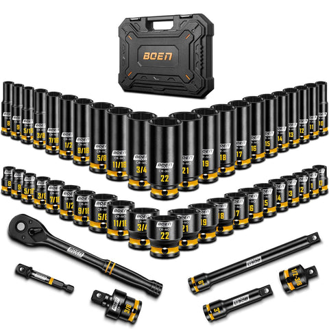 Boen 3/8 drive impact socket set SAE deep sockets for high-torque automotive use