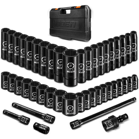 boen 45pcs socket set with deep and shallow sockets for versatile auto repairs.