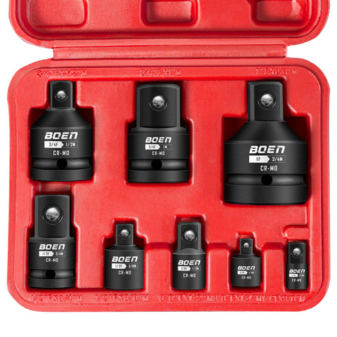 BOEN 8-piece impact socket adapter set in case for organized upgrades