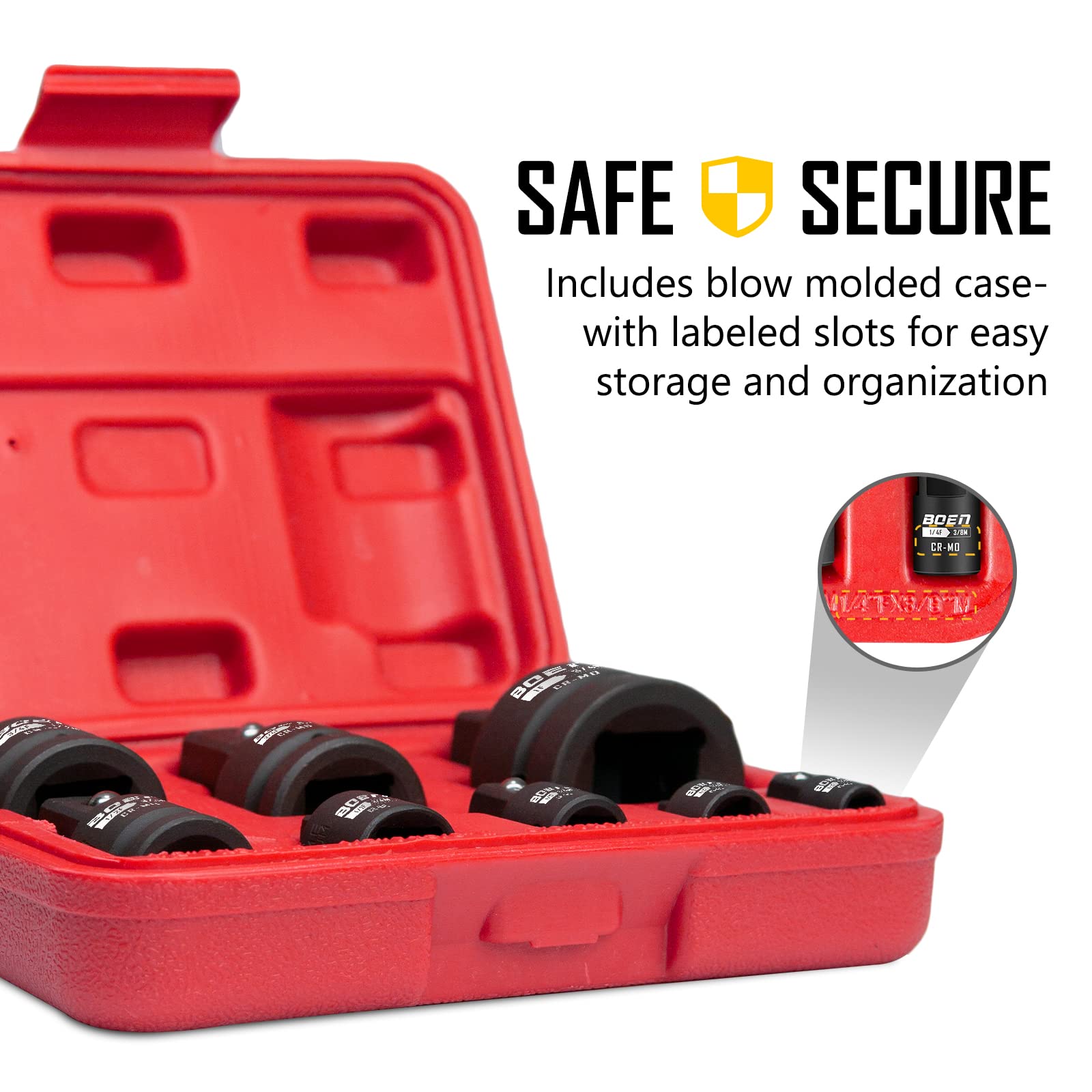 BOEN blow molded storage case keeps adapters neatly organized