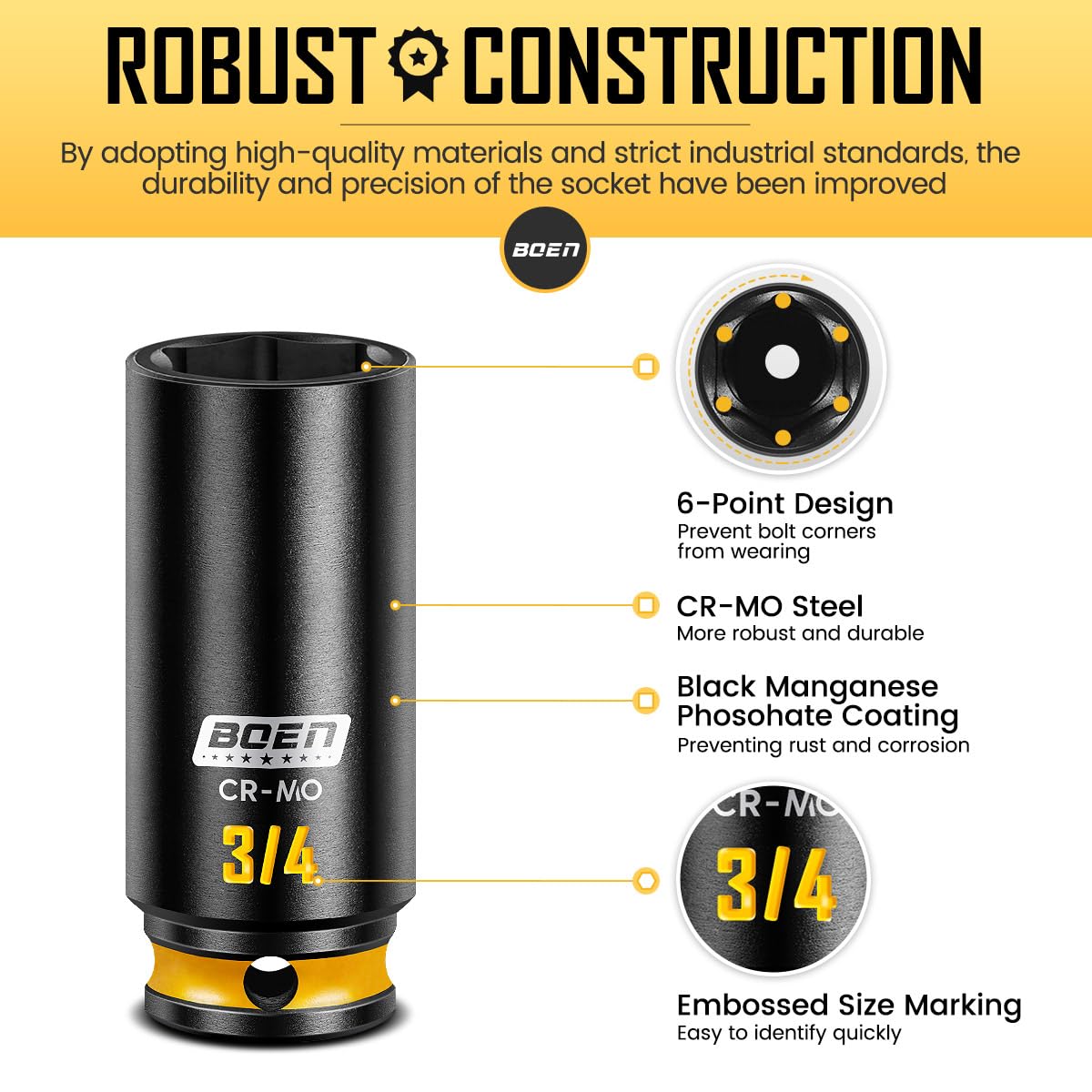 Boen CR-MO steel set with rust resistant coating lasts longer.