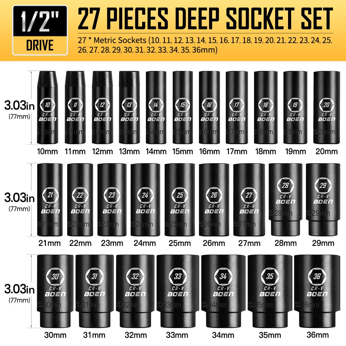 boen cr-v steel metric sockets deliver durability for lug nut removal and bike repairs