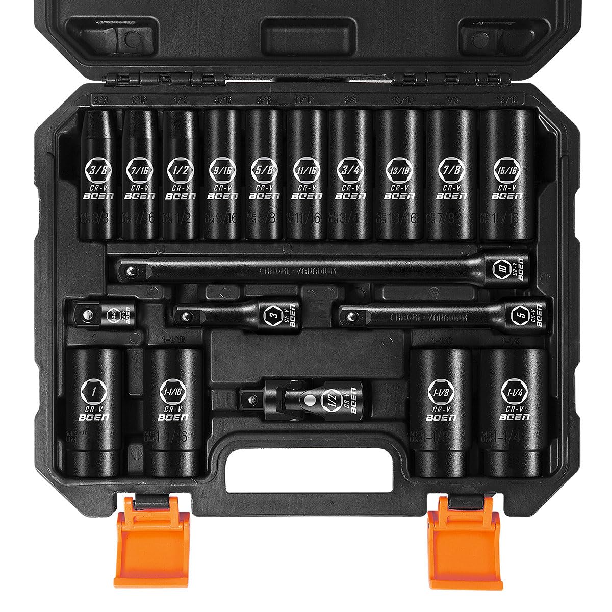 Boen 19-piece deep socket set with impact drive for heavy-duty vehicle maintenance