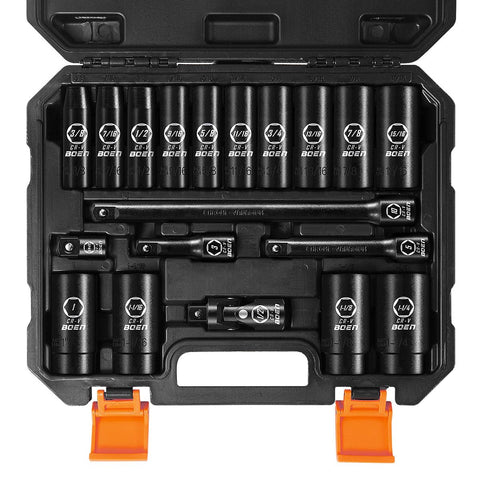 Boen 19-piece deep socket set with impact drive for heavy-duty vehicle maintenance
