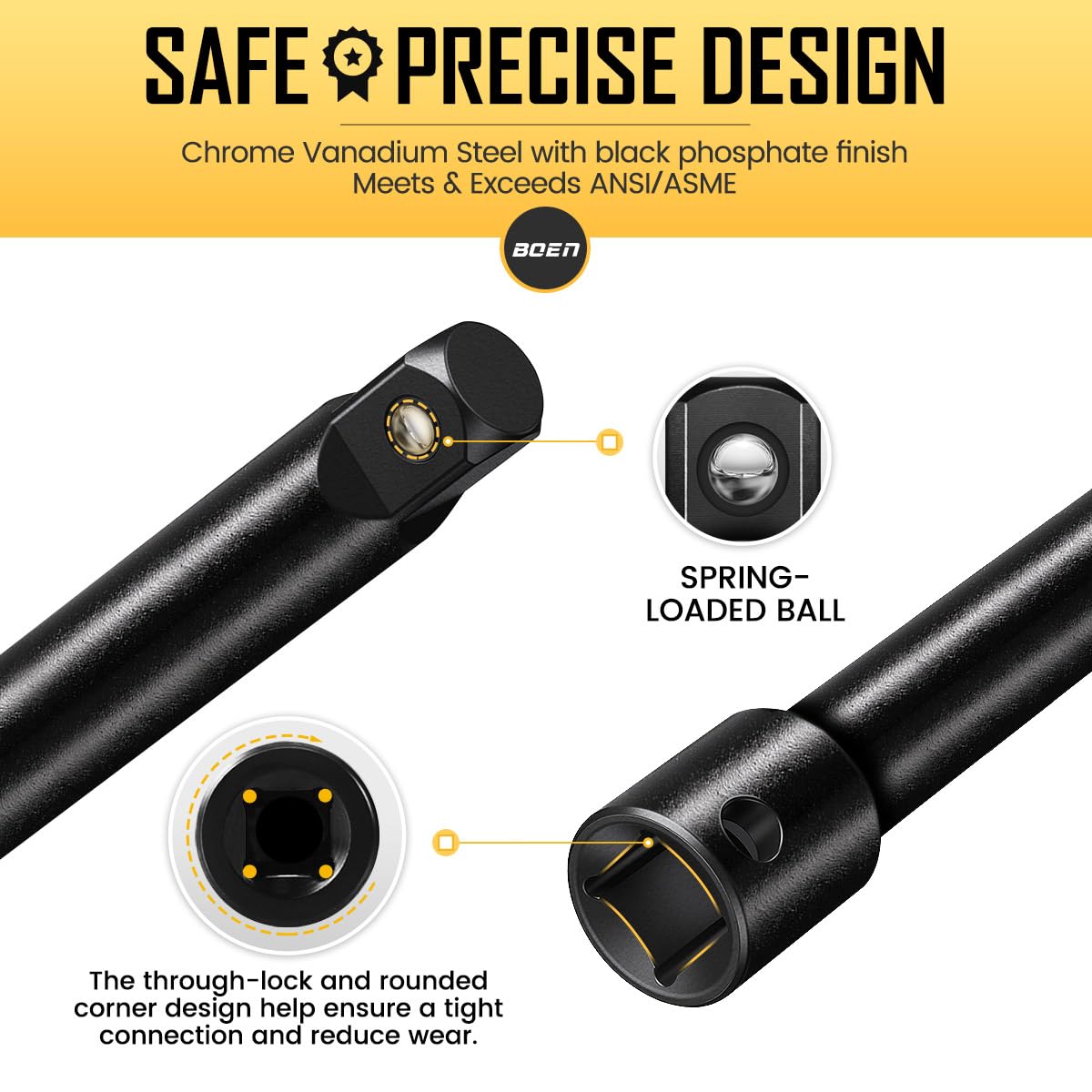 Boen 21-piece extension bar 10in provides extra reach in deep cavities.