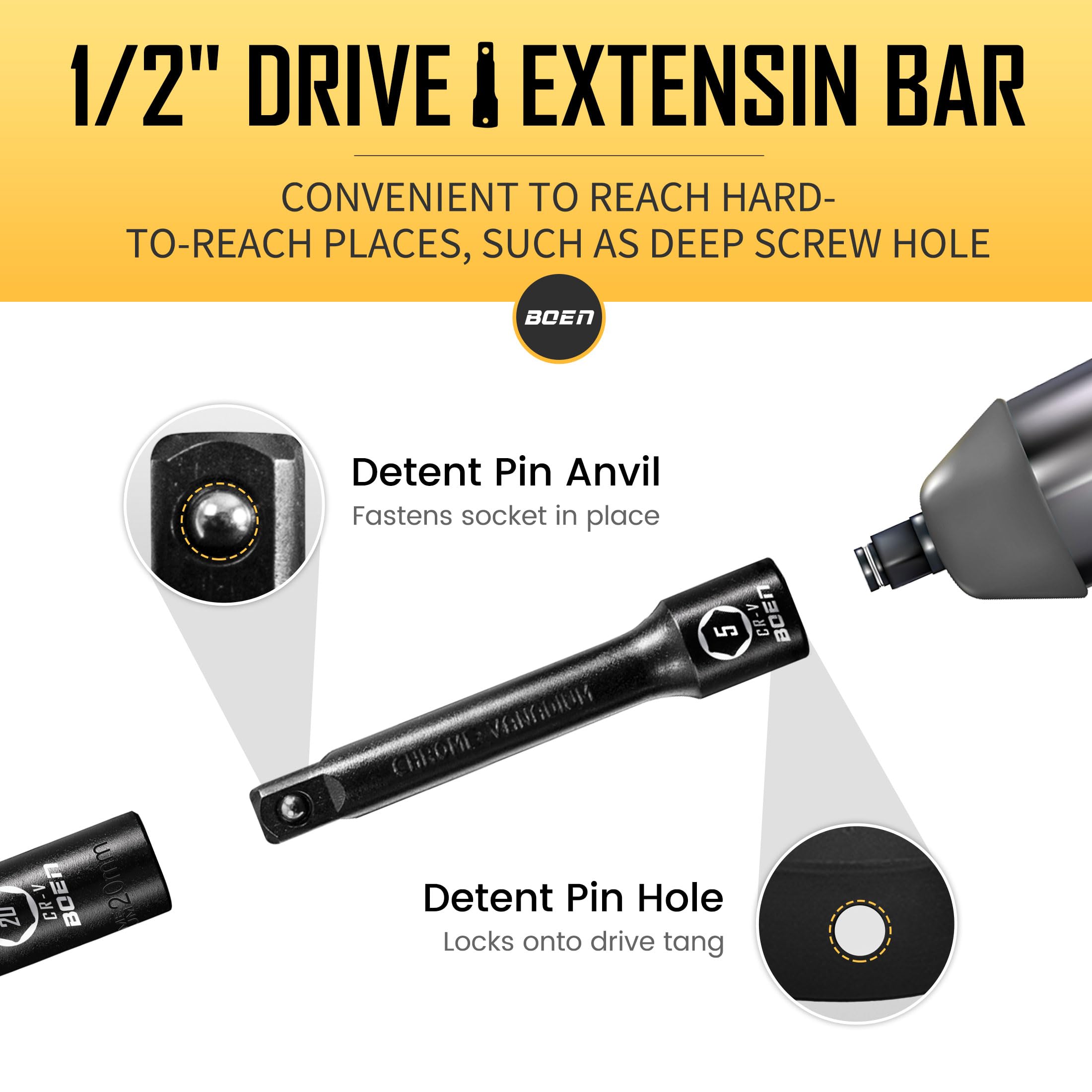 Boen extension bars and universal joint expand access to difficult bolts