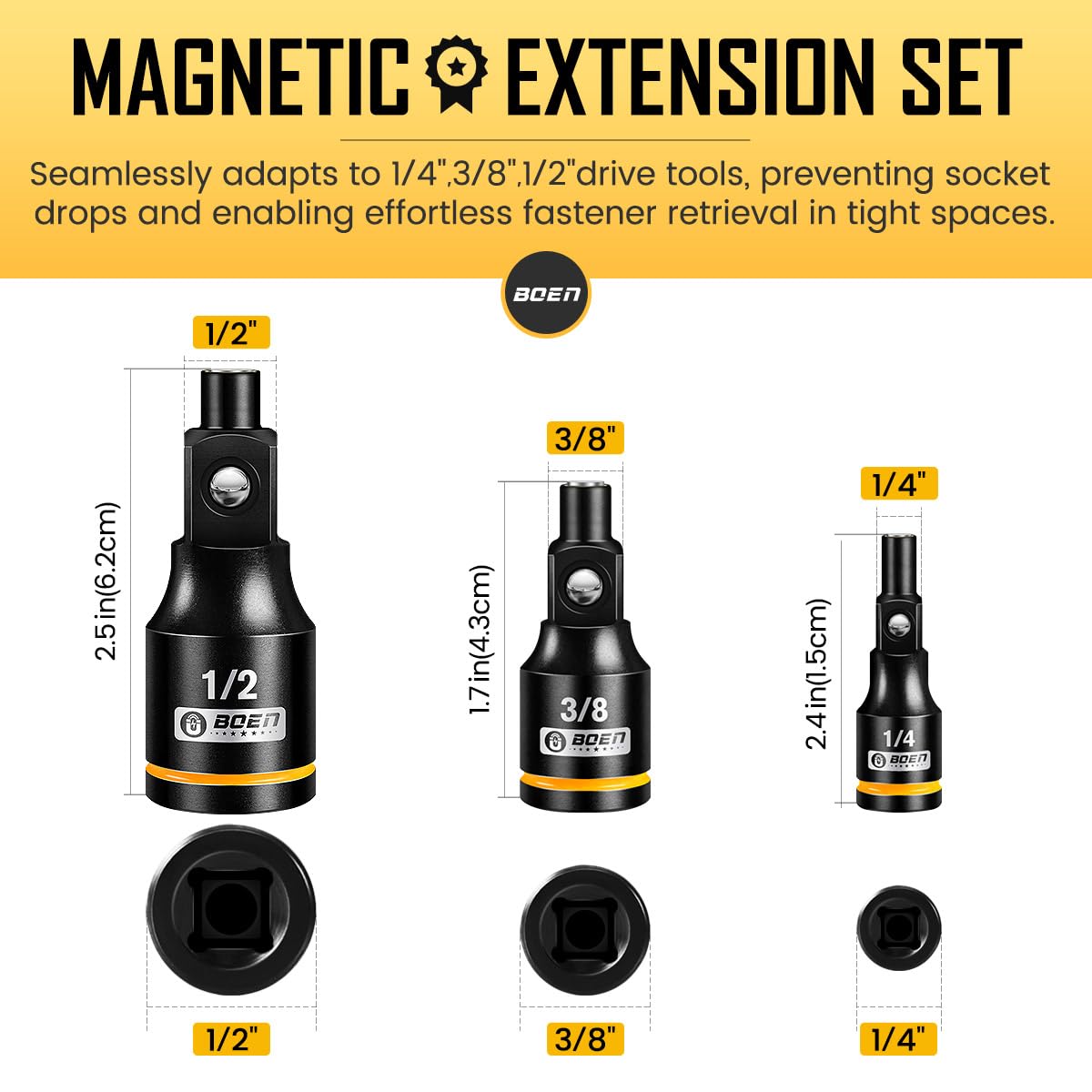 Boen magnetic extension 1/4-inch drive securely grips fasteners