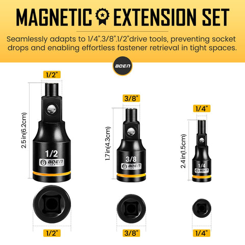 Boen magnetic extension 1/4-inch drive securely grips fasteners