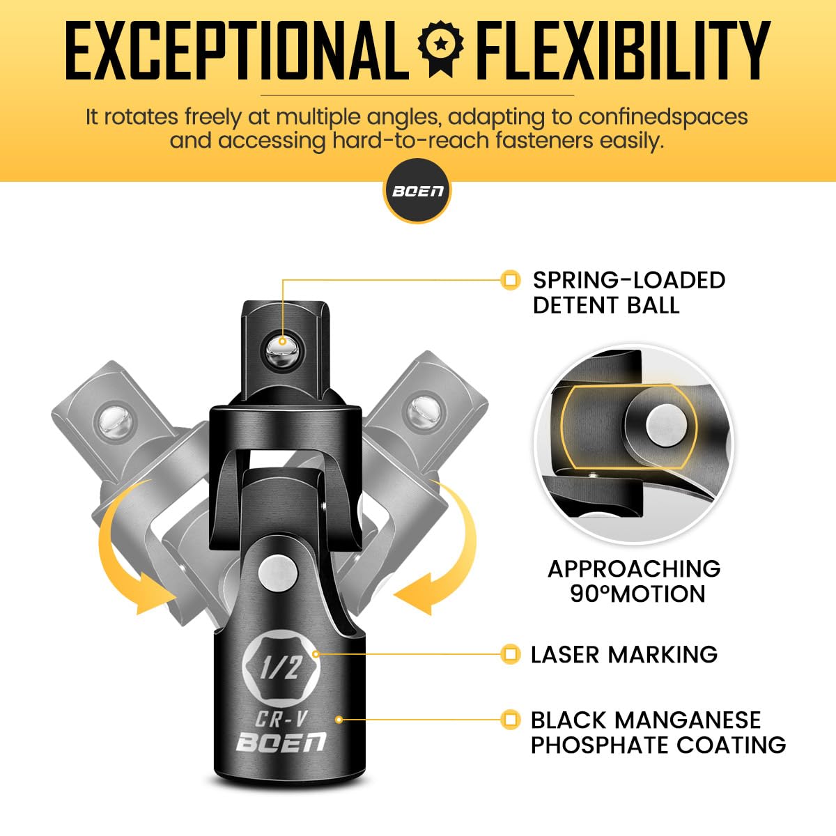Boen socket adapter 1/4in female to 3/8in male enables quick drive changes.