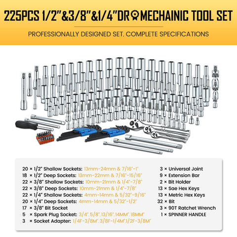 Boen socket set with metric and standard sizes for versatile repairs.