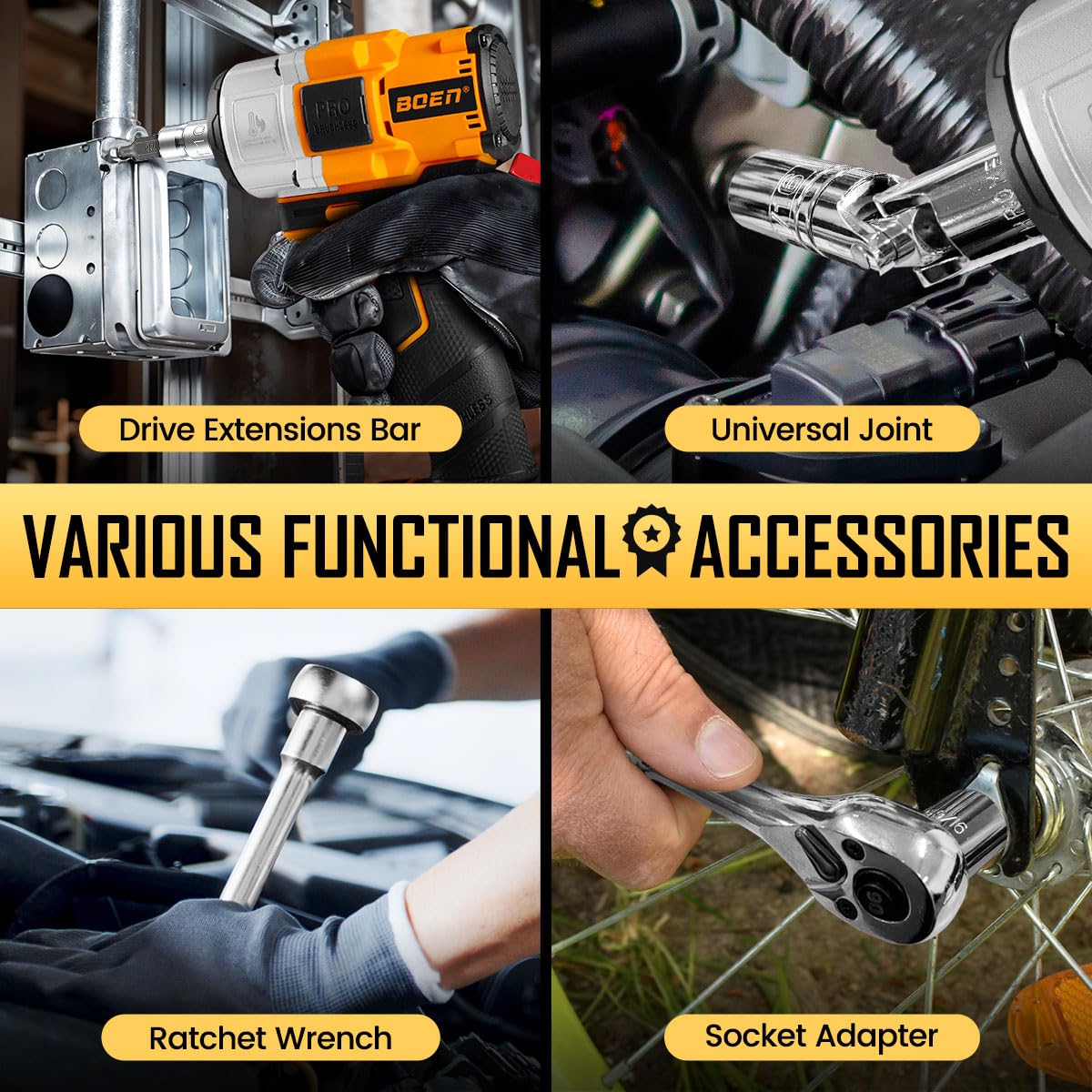 Boen mechanic tool set in use for automotive and bike jobs.