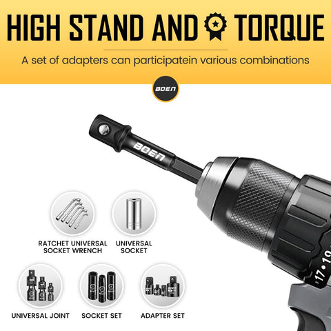 Boen adapters work with drills, impact drivers, and ratchets for versatile projects