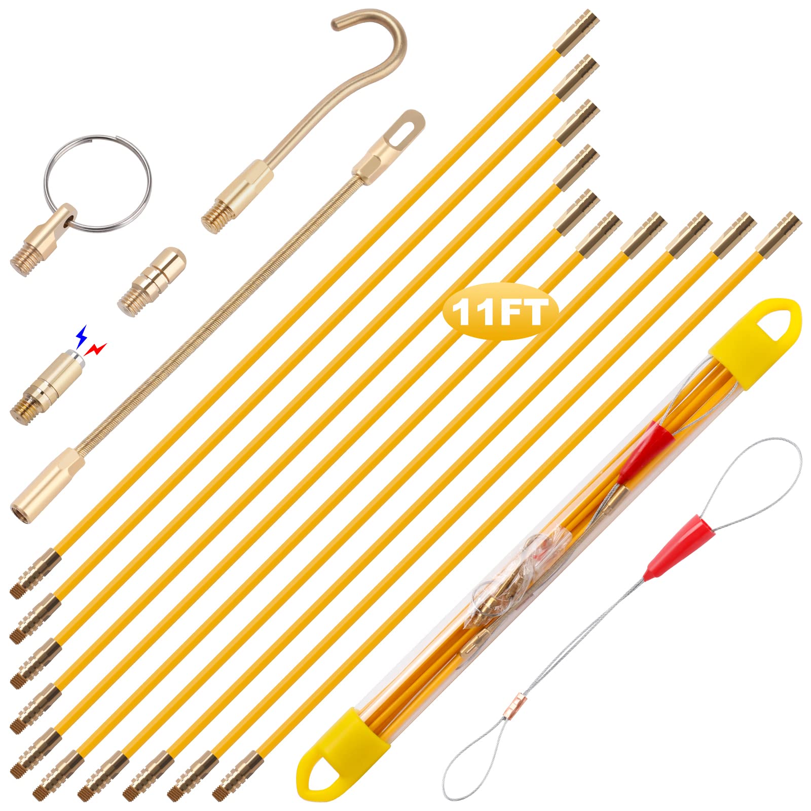 Boeray 11ft fiberglass fish tape kit ready for smooth conduit pulls.